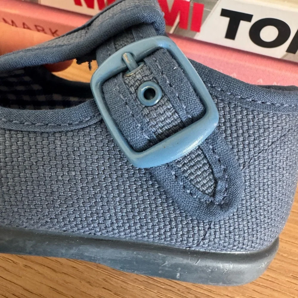 Kids Navy T-Strap Canvas Shoes